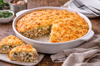 Беру баночку горбуши и стакан кефира: проще этого заливного пирога нет &mdash; вкусно и бюджетно