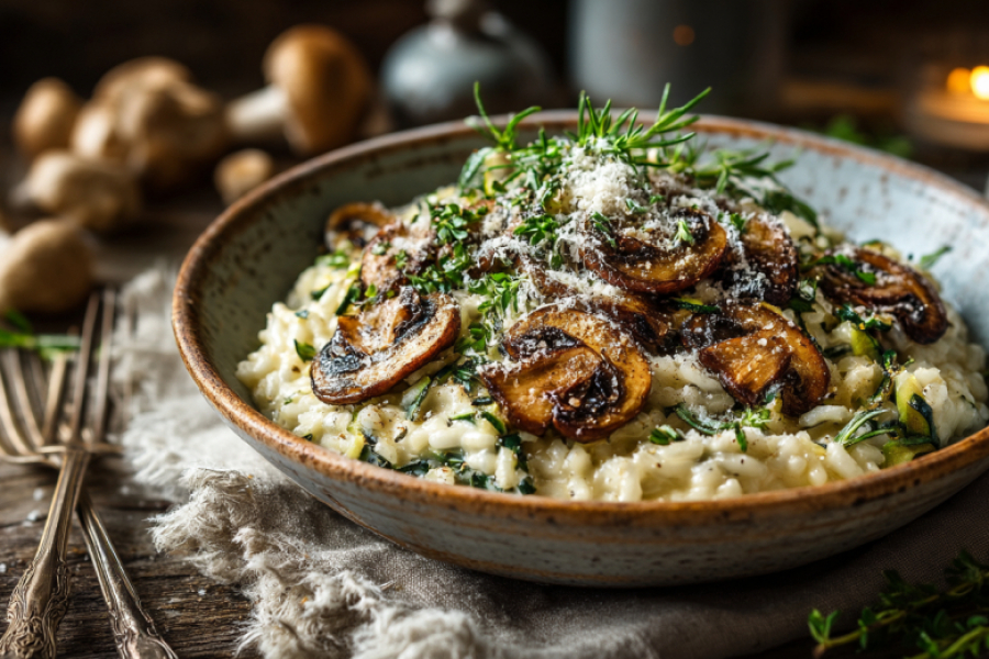 Ризотто &mdash; это не сложно. Этот рецепт с грибами и с кабачком &mdash; шедевр, который рождается в одном сотейнике